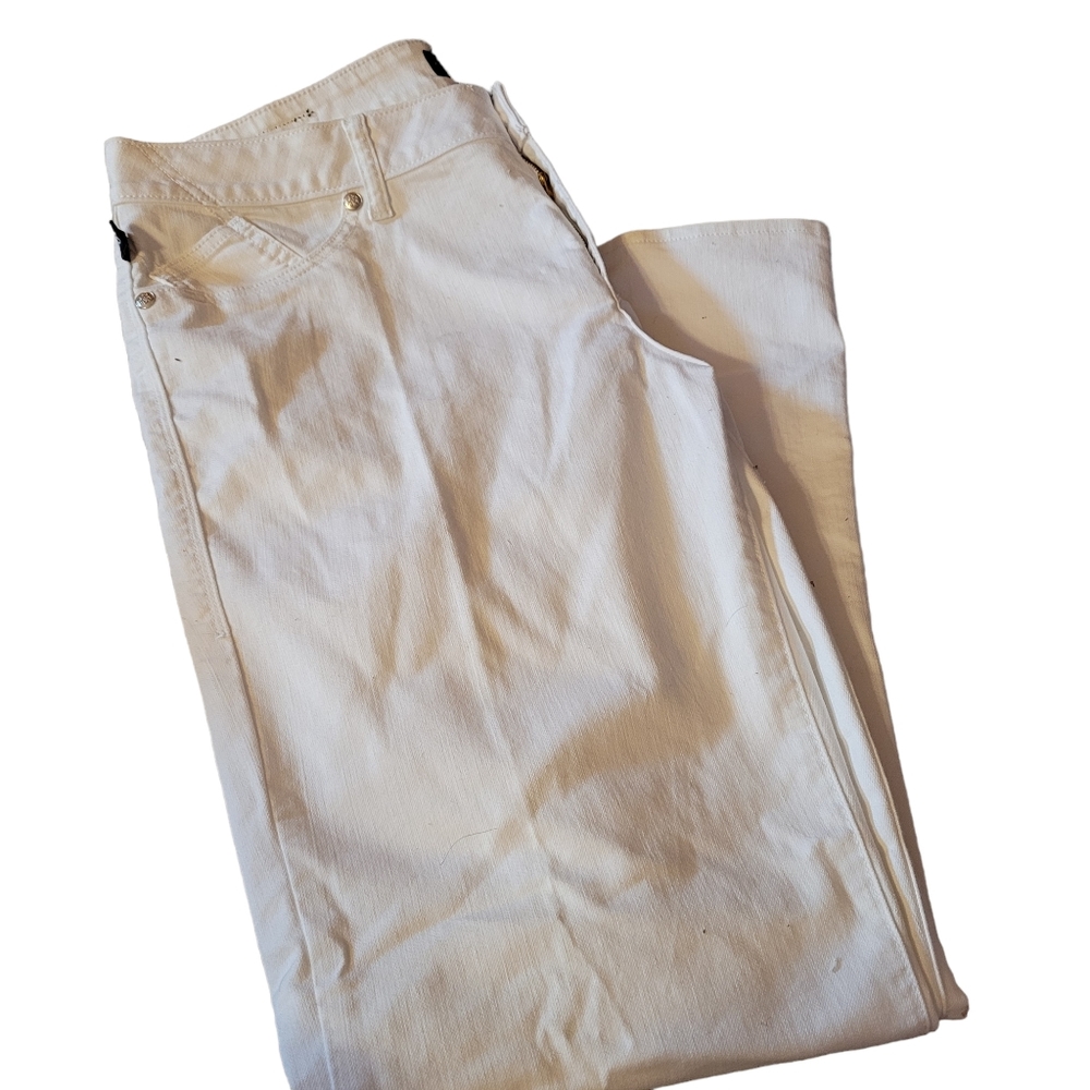 Rock & Republic White Kassandra Jeans Plus 16W Wide Leg  Rhinestone Decor EUC